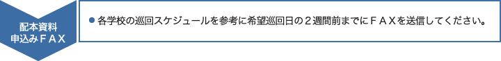 配本資料：各学校の巡回スケジュールを参考に希望巡回日の2週間前までにFAXを送付してください。